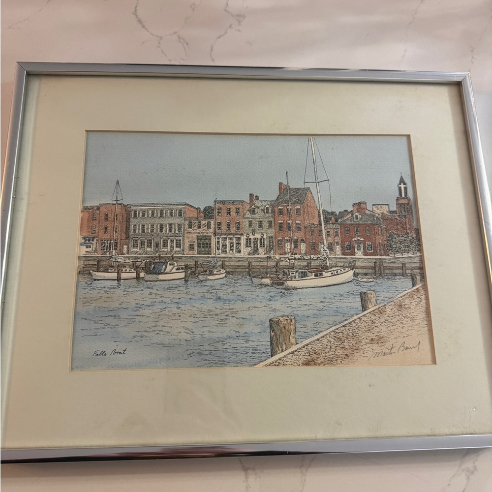 Vintage Martin Barry signed “fells point” colored lithograph framed Baltimore Md